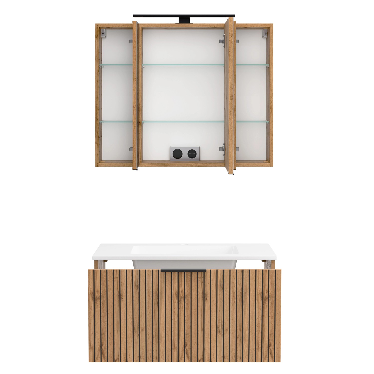 Held Möbel Waschtisch-Set Becken Weiß 200 x 80 x 47 cm Wildeiche 2-tlg.