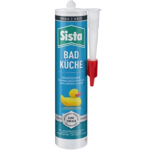 Sista Silikon Bad & Küche, graue Kartusche mit Aufsatz, 280ml. Schimmelresistenter Dichtstoff.