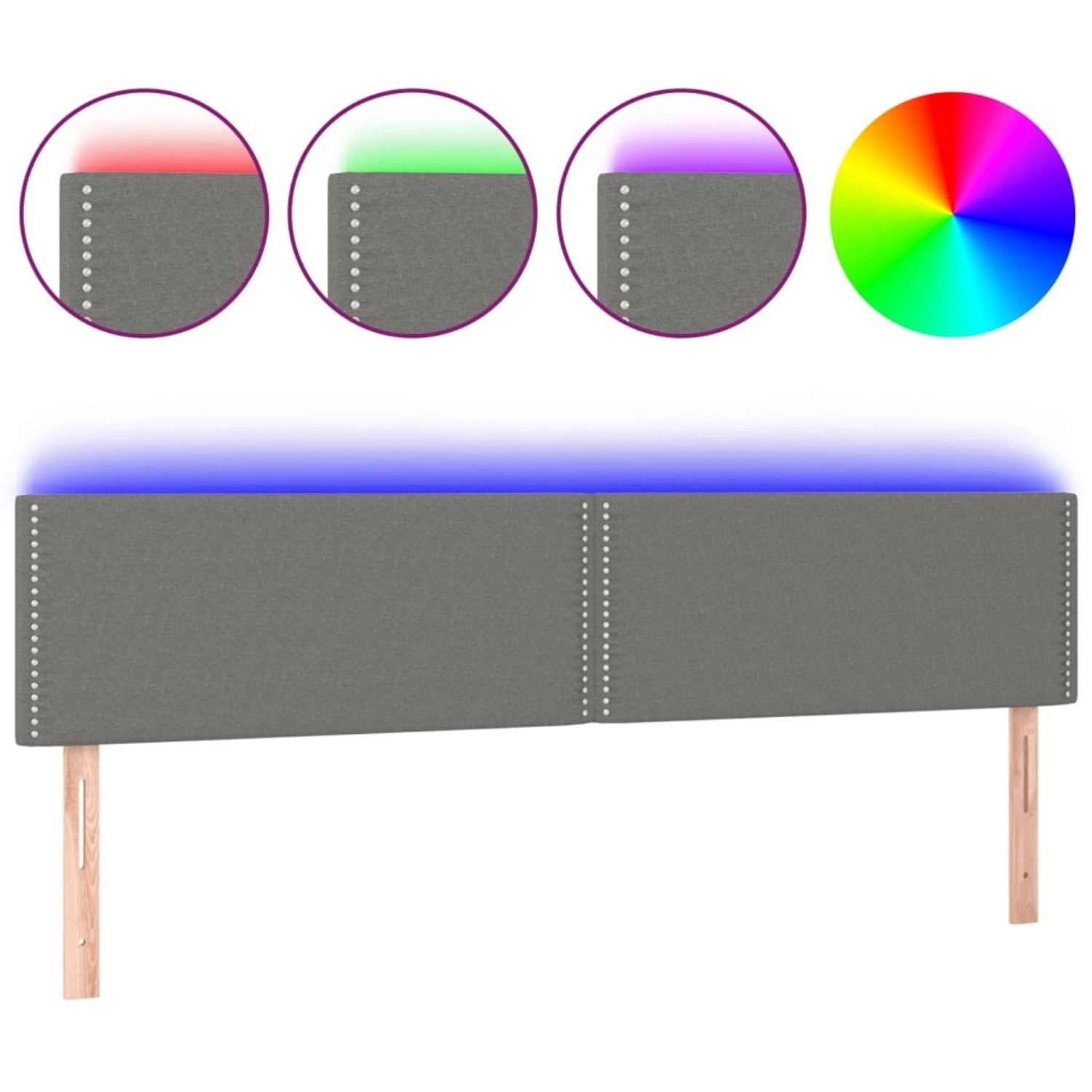 vidaXL LED Kopfteil Dunkelgrau 200x5x78/88 cm Stoff 3121495