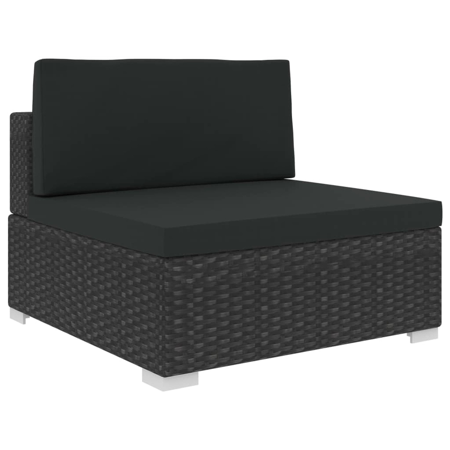 Schwarzes Eckteil aus Polyrattan mit Polster für Garten-Lounge-Set