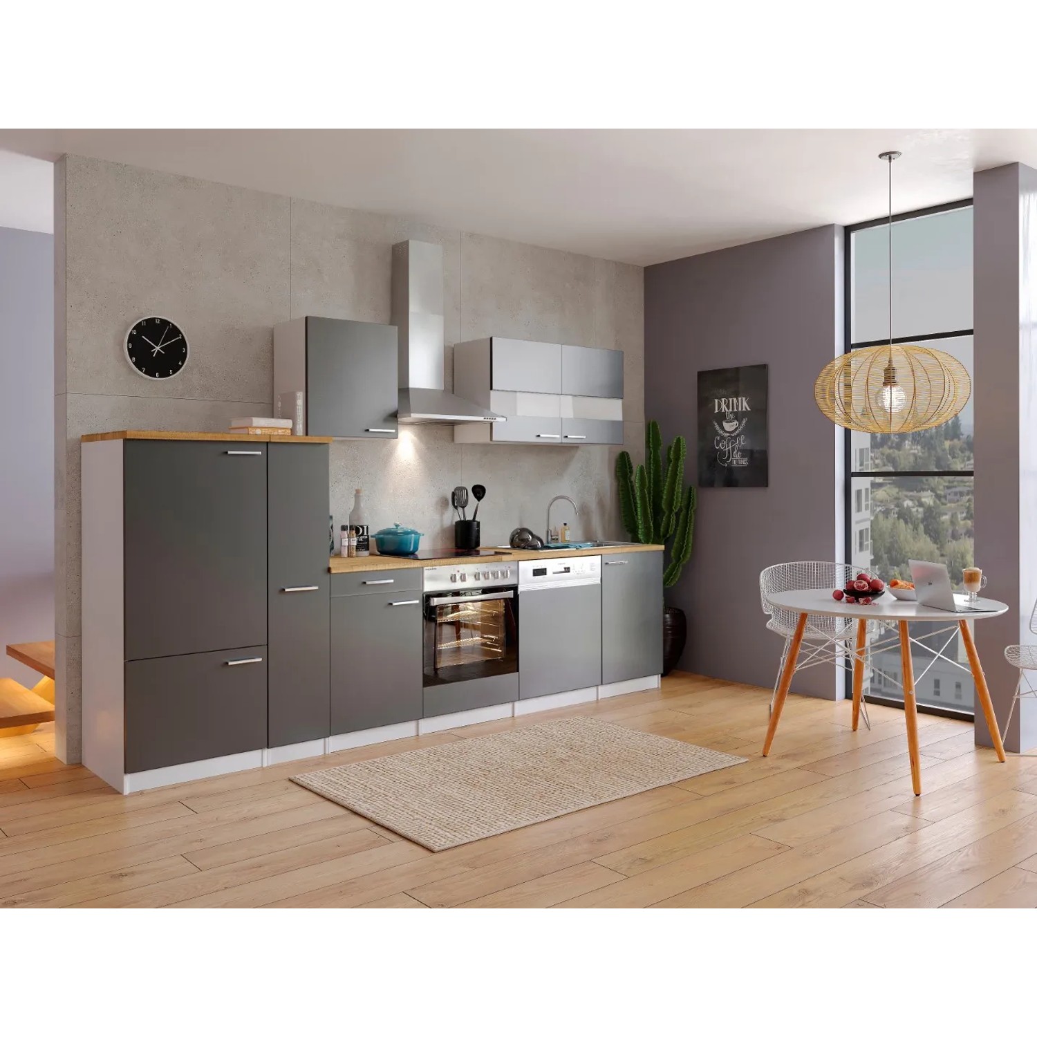 Respekta Küchenzeile KB310WGC 310 cm Grau-Weiß