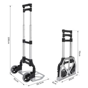 HOMCOM Alu Sackkarre, klappbar, max. 70kg, in aufgebauter und zusammengeklappter Form.
