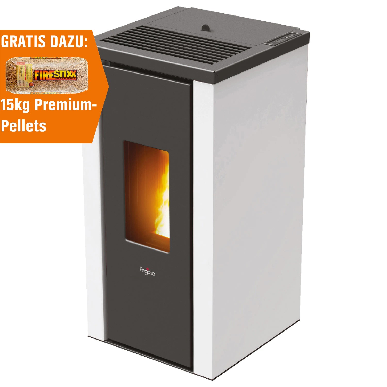 Pegaso Pelletofen Vera Stahl Weiß 6 kW EEK: A+ inkl. 15 kg Pellets
