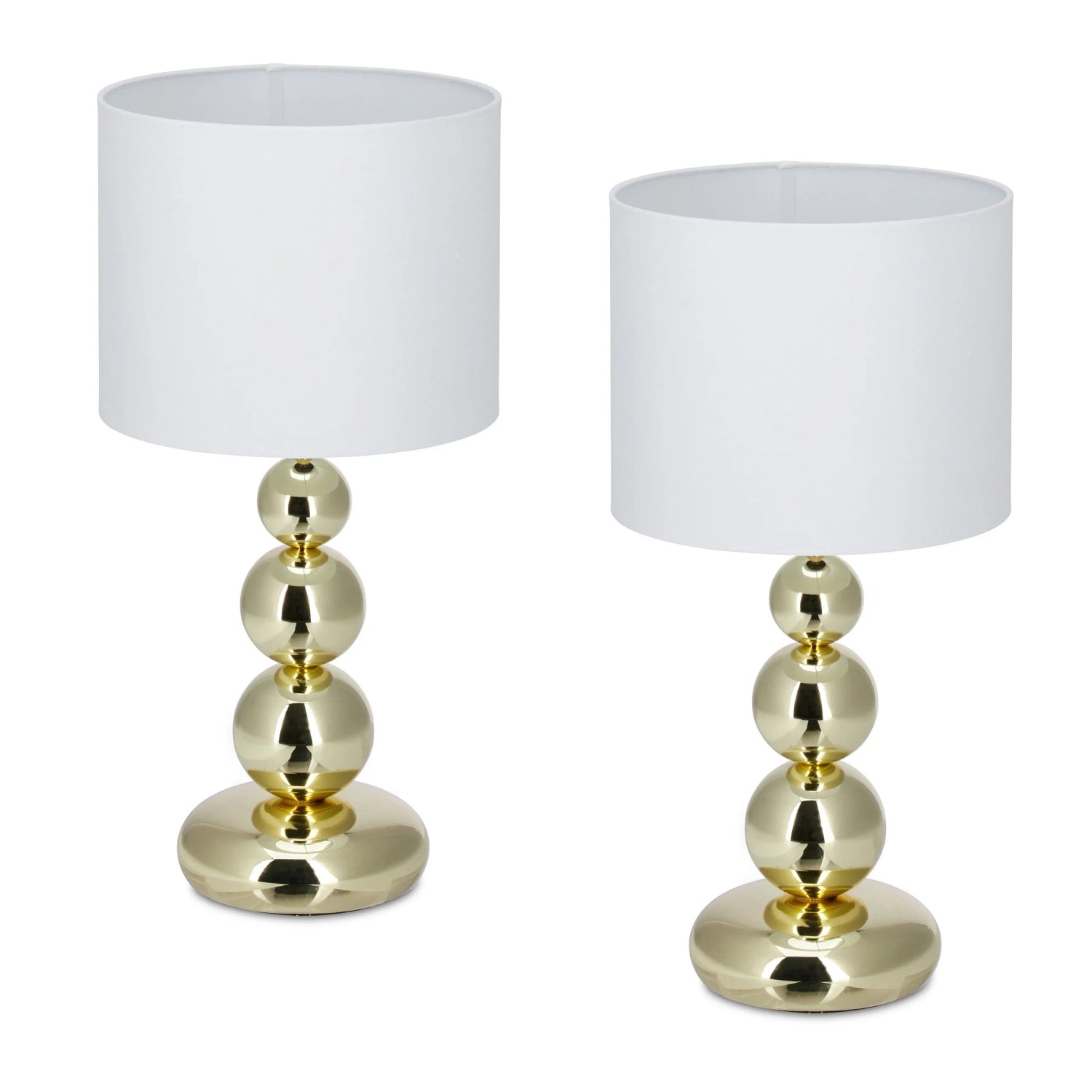 Relaxdays Tischlampe 2er Set Metall Gold Weiß mit Kippschalter 50 cm x 25 cm 1,3 kg
