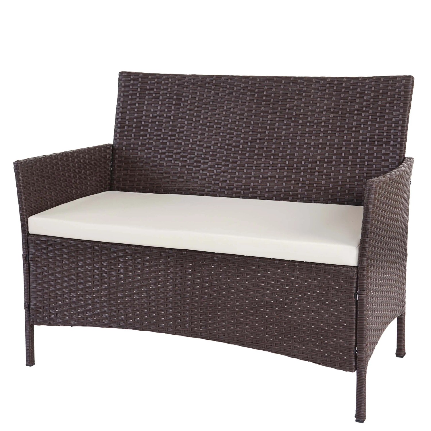 MCW Poly-Rattan Gartenbank Hamar Braun-meliert Kissen Creme