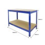 Blaue Monstershop Q Rax Werkbank (100 cm) mit zwei Ablageflächen.