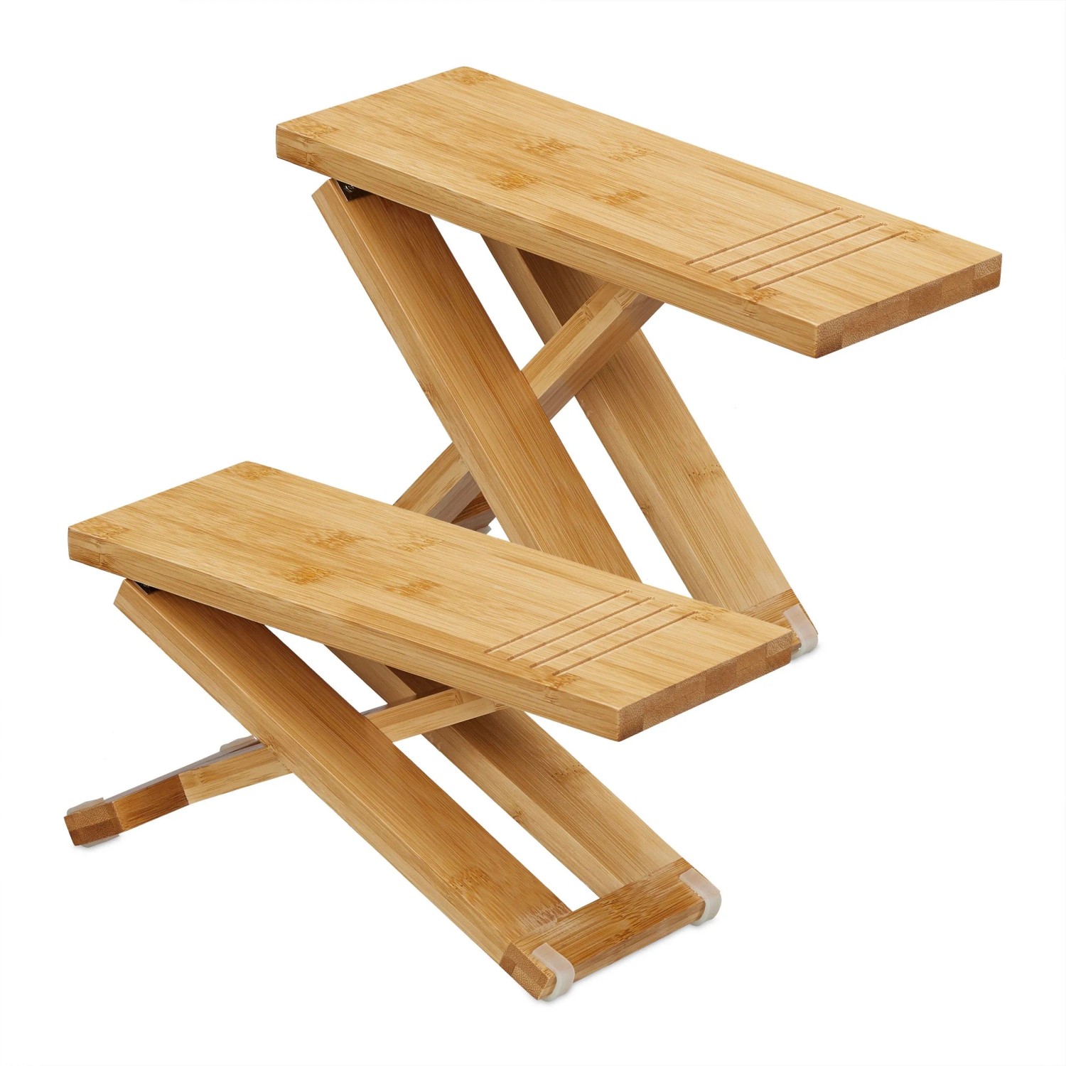 Relaxdays Toilettenhocker 2er Set Bambus Silikon Natur Klappbar Höhenverstellbar Rutschfest 23 cm x 31 cm x 12 cm