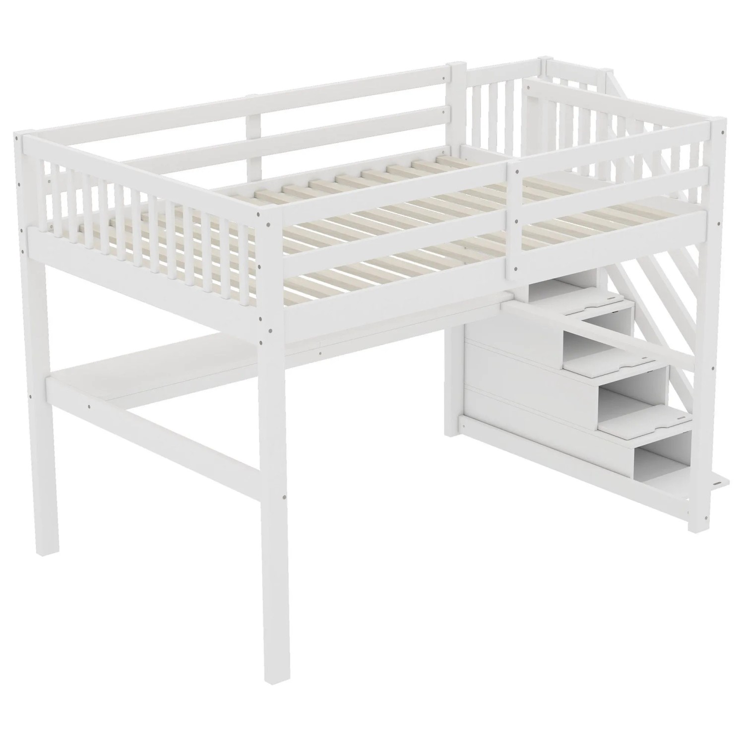okwish Kinder Hochbett 140x200cm mit Schubladen und Unterbettschreibtisch Weiß ohne Matratze