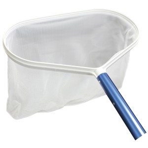 Steinbach Bodenkescher Eco mit blauem Griff und weißem Netz für die Poolreinigung.