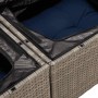 Detailaufnahme: Graue vidaXL Garten-Sofagarnitur aus Rattan mit blauen Kissen und wasserfestem Stauraum.