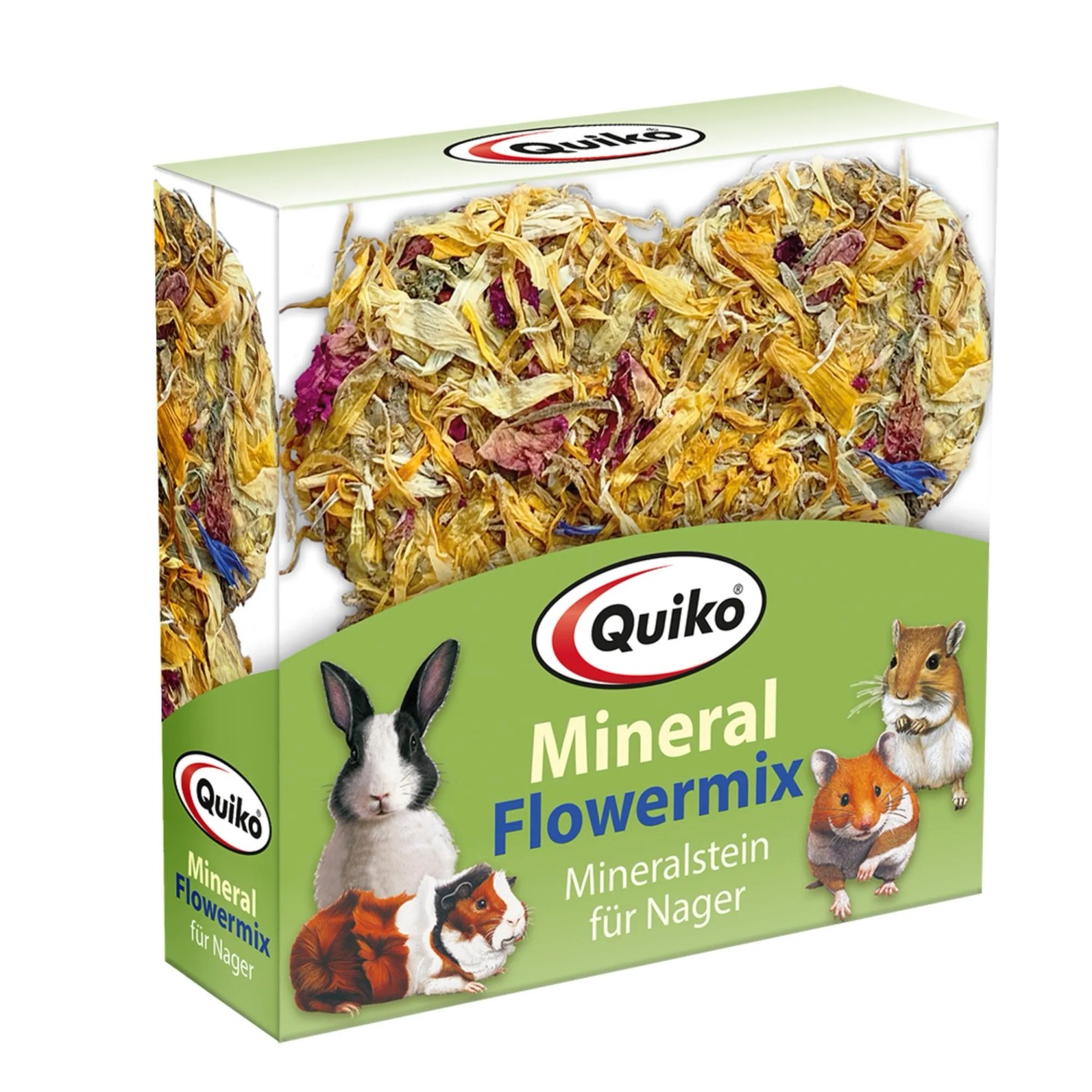Quiko Mineral Flowermix Knabberstein für Nager mit Blüten und Getreide 90 g