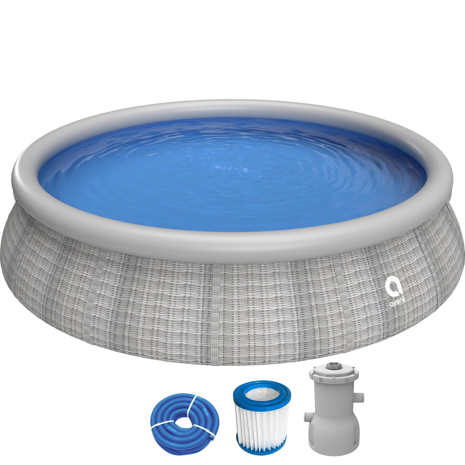 Avenli Prompt Set Rundpool 396 x 84 cm Rattan Grau mit CleanPlus Filterpump günstig online kaufen