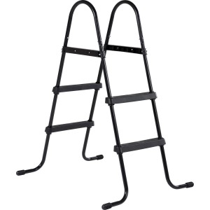 Schwarze EXIT Poolleiter für 60-90 cm Rahmenhöhe, mit Handlauf und Anti-Rutsch-Sprossen.