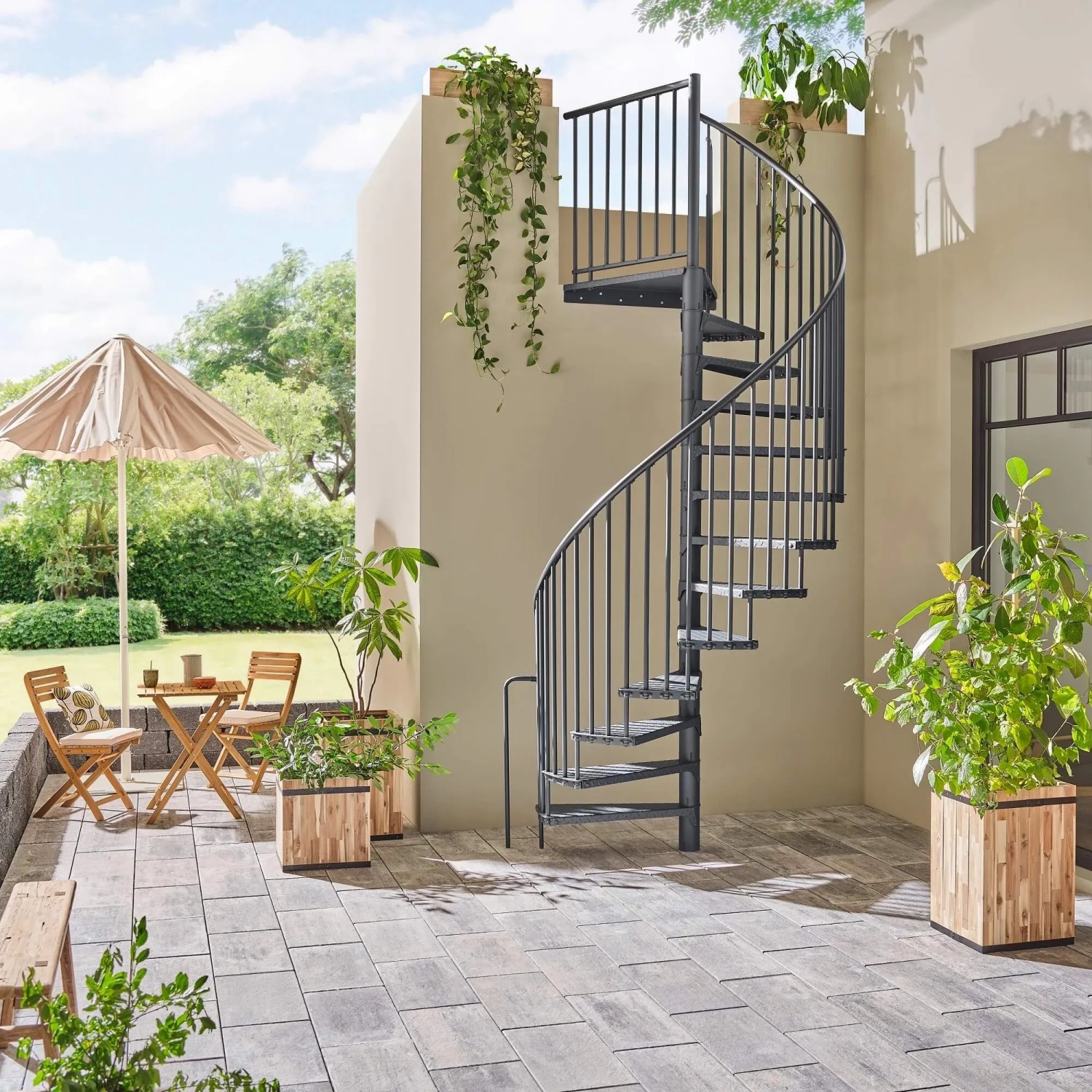 Treppen Intercon Außentreppe Modena Wendeltreppe Lava-Anthrazit Stahltreppe günstig online kaufen