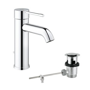 Grohe Essence Waschtischarmatur S-Size in Chrom mit Zugstangen-Ablaufgarnitur.