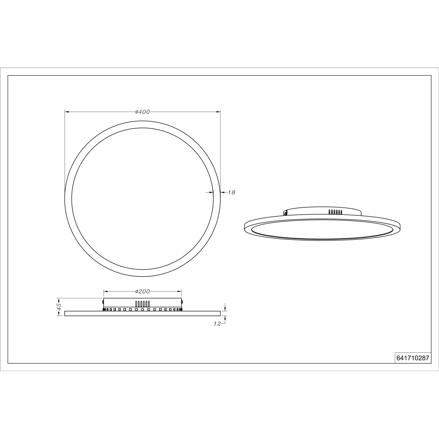 Technische Zeichnung der titanfarbigen Trio Deckenlampe Yuma, Ø 40 cm, mit Maßangaben.