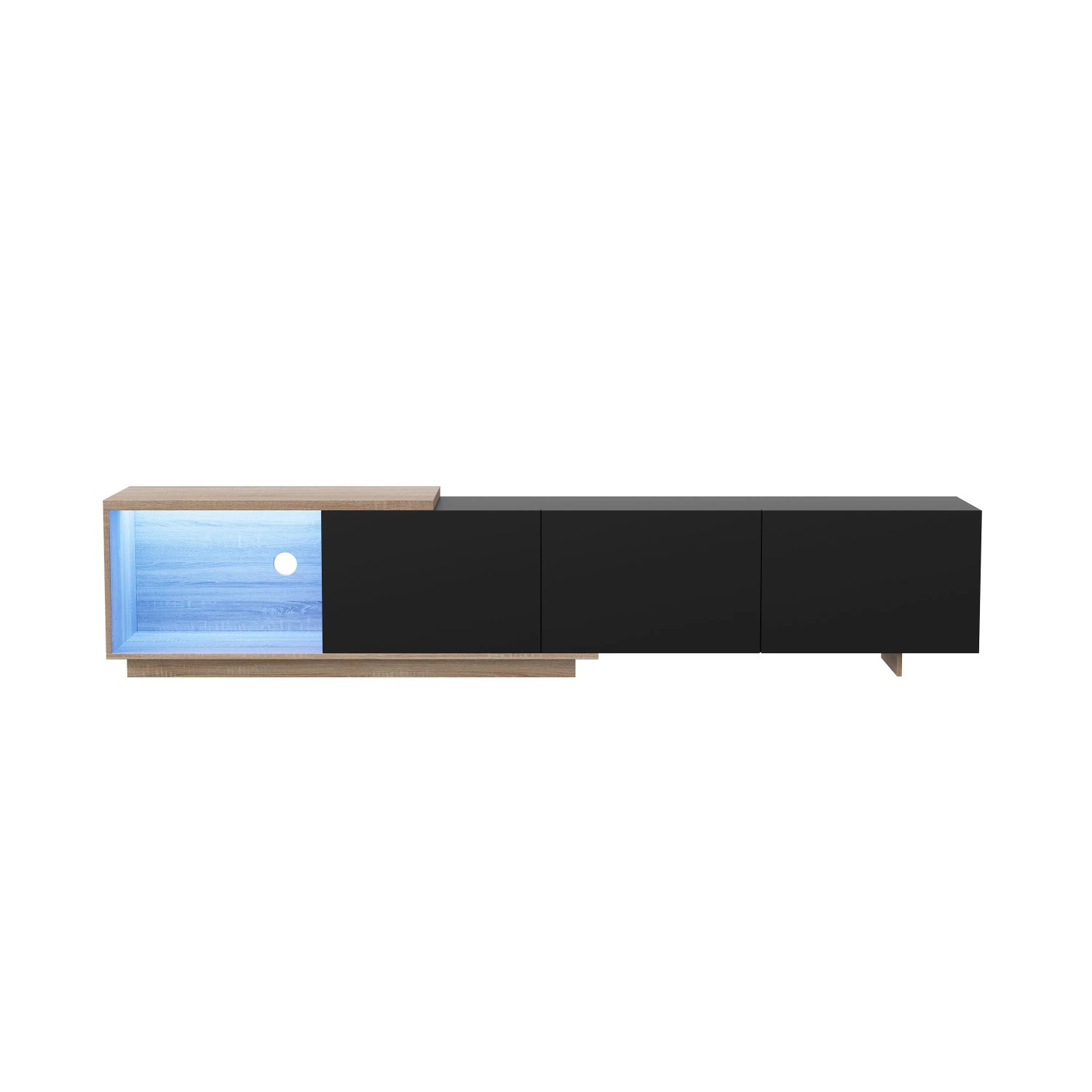 PXloue TV-Schrank TV Cabinet Schwarz mit  Stauraum-LED-Beleuchtung-3 Schubladen 240x38x44cm