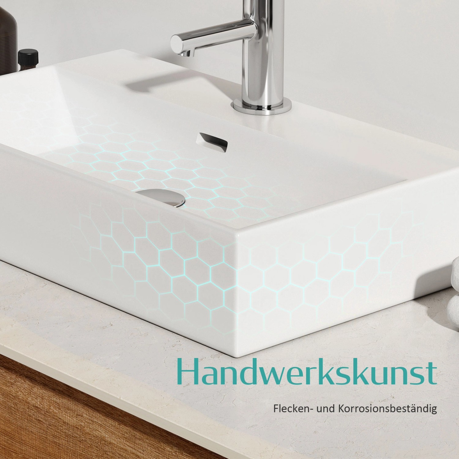 Modernes Emke Handwaschbecken aus Keramik, weiß, mit Hahnloch für Bad oder Gäste-WC.