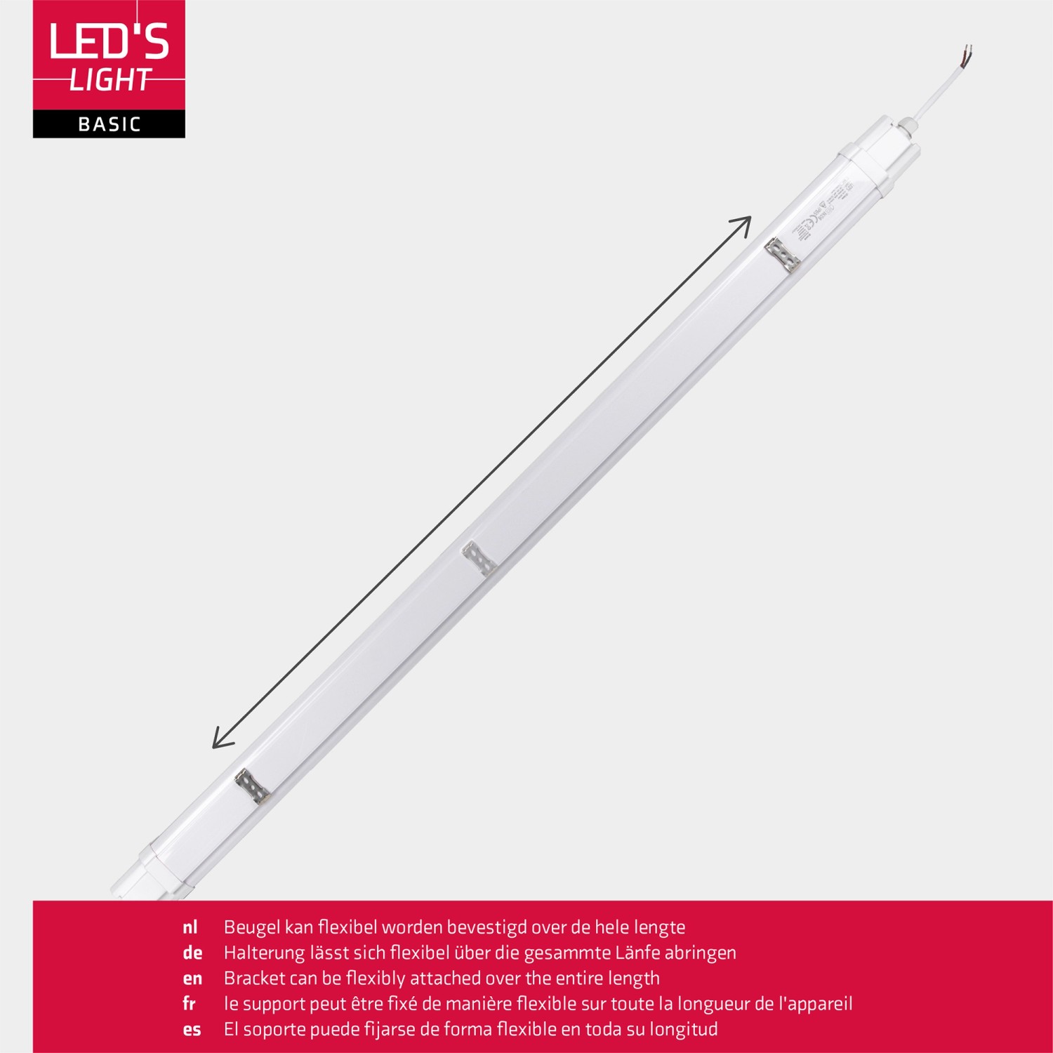 LED Feuchtraumleuchte, 120cm, 18W, 1900lm, 4000K, IP65, IK08, flexibel montierbar.