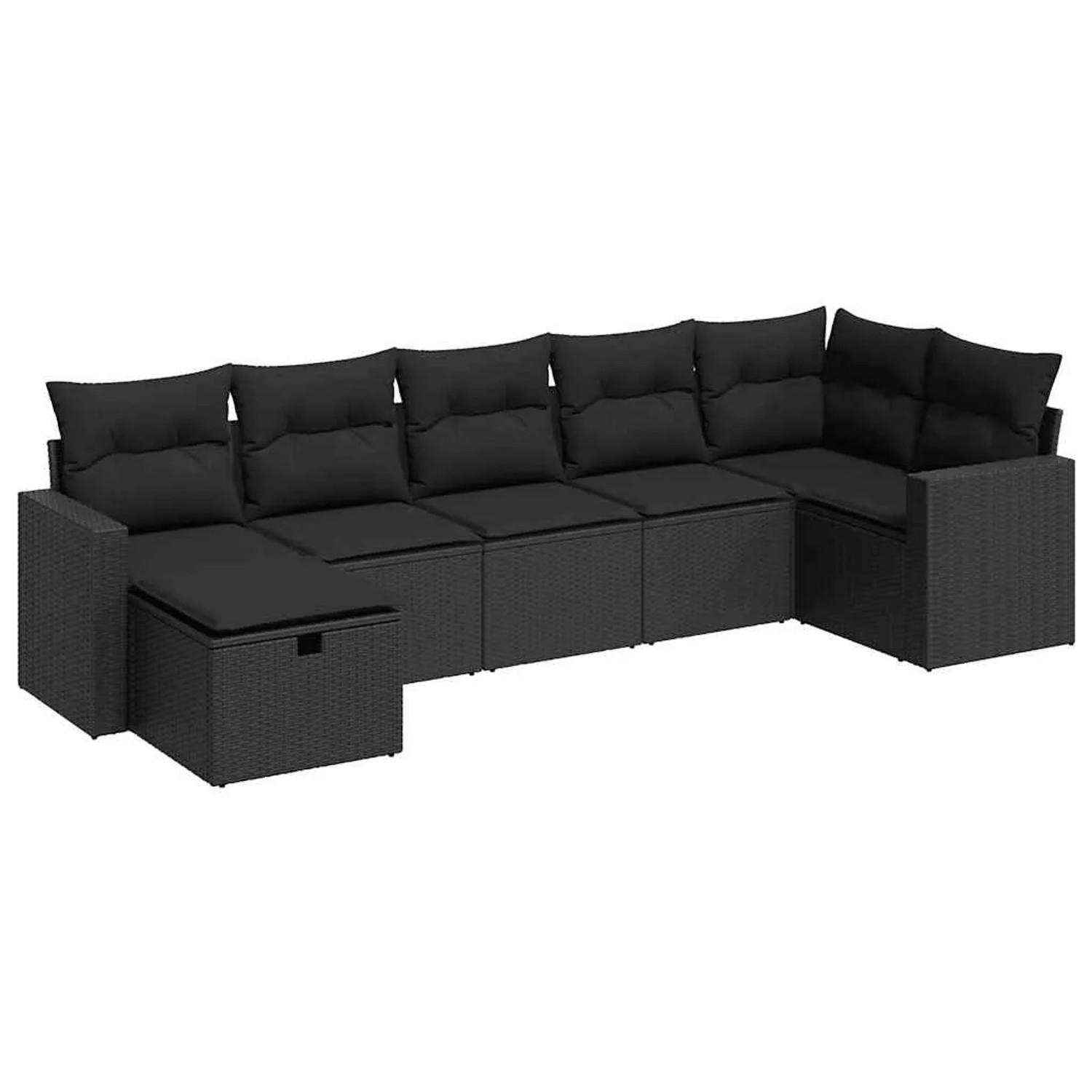 vidaXL 7-Tlg Garten-Sofagarnitur mit Kissen Schwarz Poly Rattan 3325401
