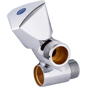 Gebogenes Waschgeräte-Ventil mit Schlauchverschraubung aus verchromtem Messing.