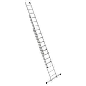 Euroline Premium Schiebeleiter 3x12 Sprossen aus Aluminium, mit breiter Quertraverse für sicheren Stand.