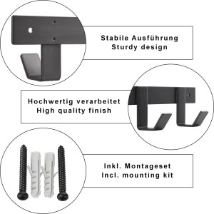 Detailansicht: Schwarze SOTECH Blackline ALBA Hakenleiste mit Montagematerial.