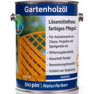 Biopin Gartenholzöl Kiefer 2,5l Dose für Holzschutz und Pflege im Außenbereich.