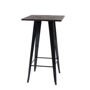 Schwarzer CHEFGASTRO Stehtisch mit quadratischer Holzplatte im Industrial Design.
