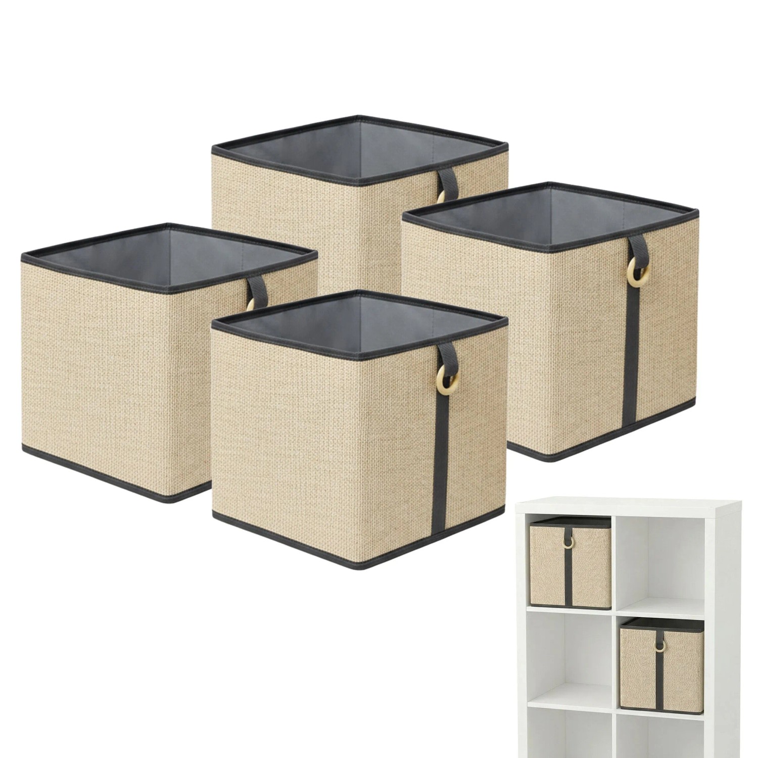 Relaxdays Aufbewahrungskorb Set 4er Pack Bambus Natur Faltbar Griffring 30 cm x 30 cm x 30 cm