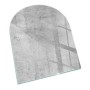 Graue Halbkreis Glasplatte mit Rohbetonstruktur für Kaminöfen, 80x70 cm. Robuster Bodenschutz aus gehärtetem Glas.