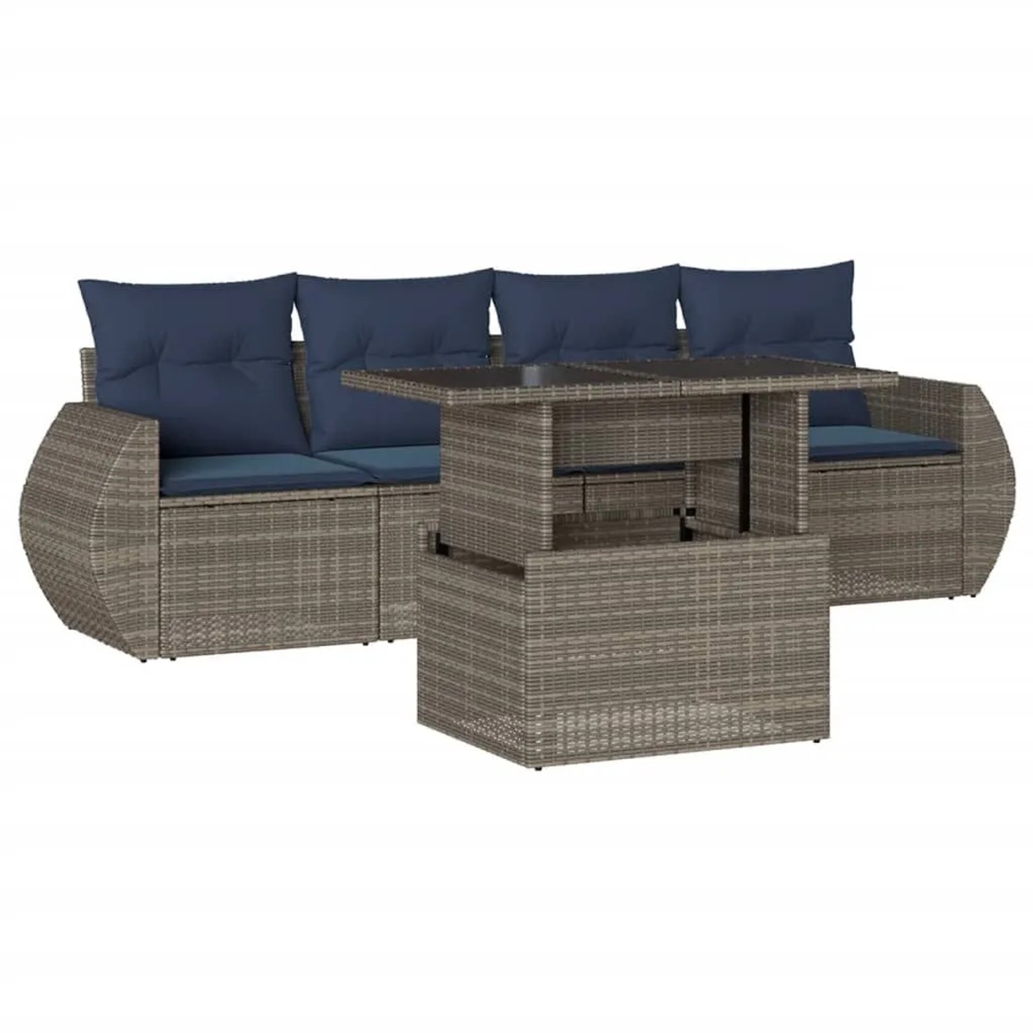 vidaXL 5-Tlg Gartensofa-Set mit Kissen Grau Polyrattan 3268361 günstig online kaufen