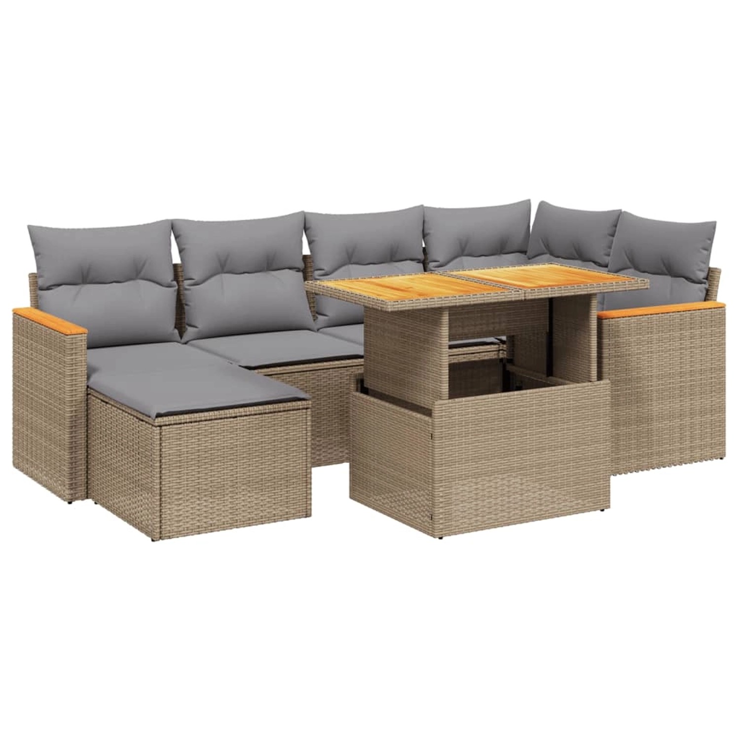vidaXL 7-Tlg Garten-Sofagarnitur mit Kissen Beige Poly Rattan 3273180 günstig online kaufen