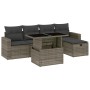 Graue 6-tlg. vidaXL Garten-Sofagarnitur aus Polyrattan mit Kissen und Tisch mit Hubfunktion.