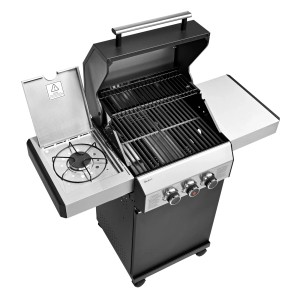 Taino Black 2+1 Gasgrill mit Seitenbrenner und Drehspieß-Set, matt schwarz.