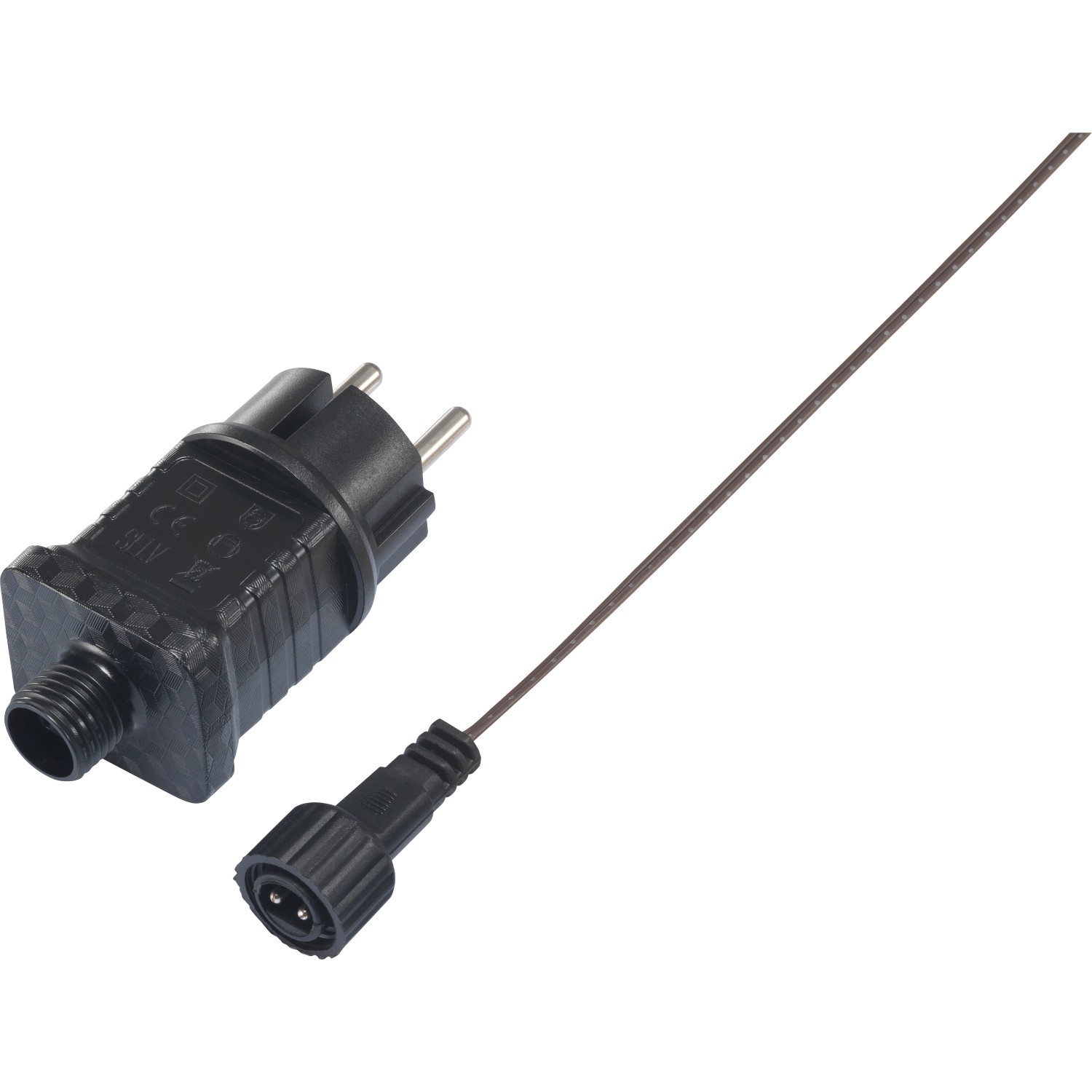 Netzteil und Kabel für LED Deko-Rentier Weihnachtsfigur, braunes Kabel.