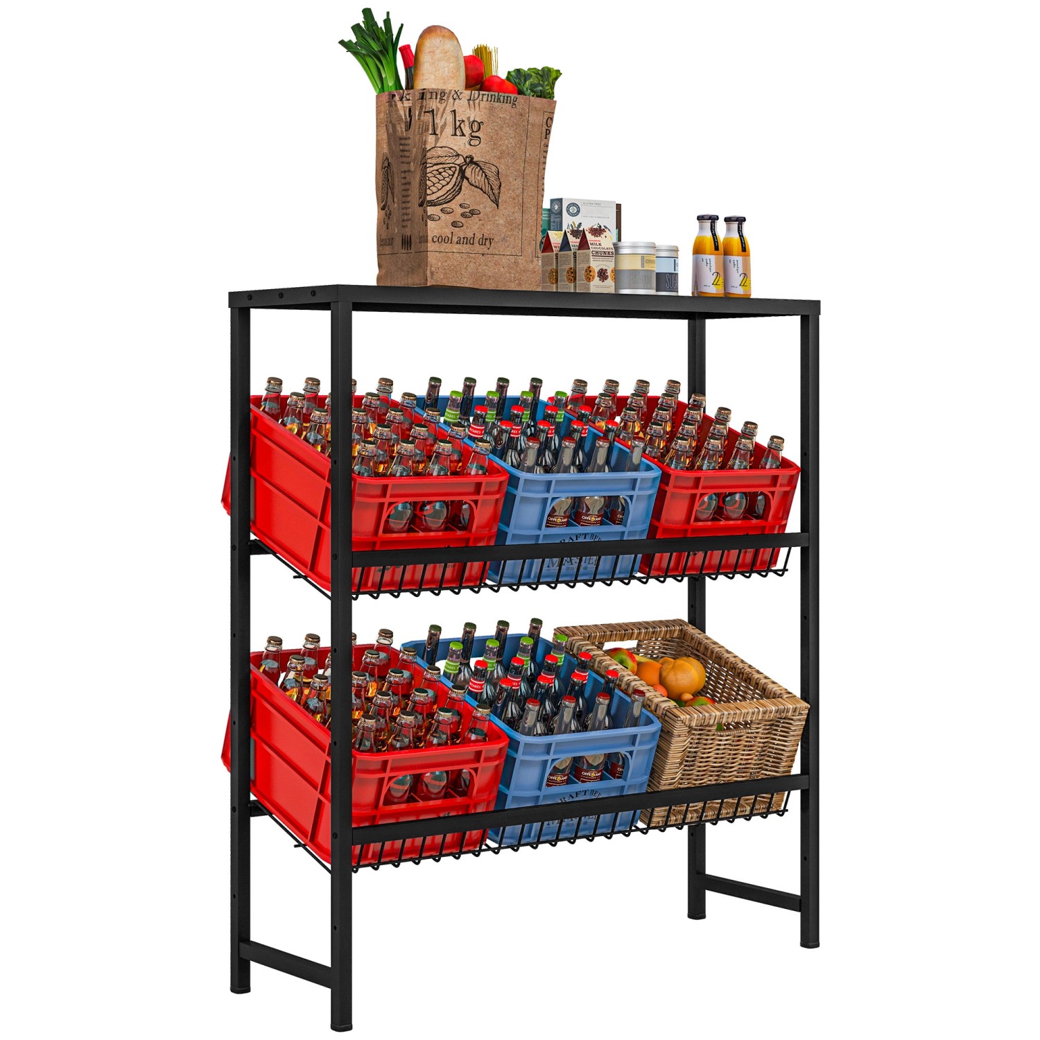 HOMCOM Getränkekistenregal Stahl Schwarz 103L x 33B x 113,5H cm
