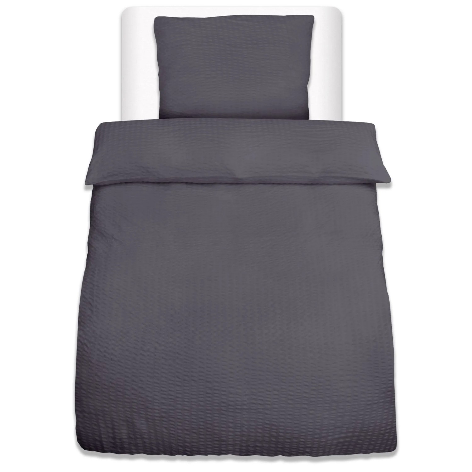 Beautissu 2tlg Seersucker Bettwäsche 155x220 cm & Kopfkissen 80x80 cm Anthr günstig online kaufen