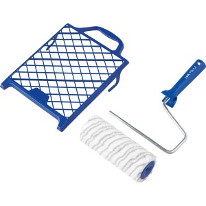 LUX Streich-Set Dispersion, 3-teilig: Farbwalze, Walzenbügel und Abstreifgitter für Dispersionsfarbe.