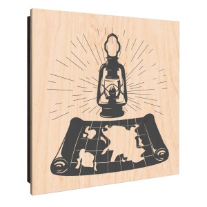 Banjado Schlüsselkasten aus Holz, 30x30cm, Motiv Entdecker-Laterne, 50 Haken zur Schlüsselaufbewahrung.