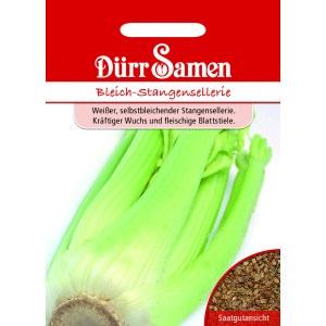 Dürr Samen Bleich-Stangensellerie: Saatgut-Packung mit Stangensellerie und Saatgutanblick.