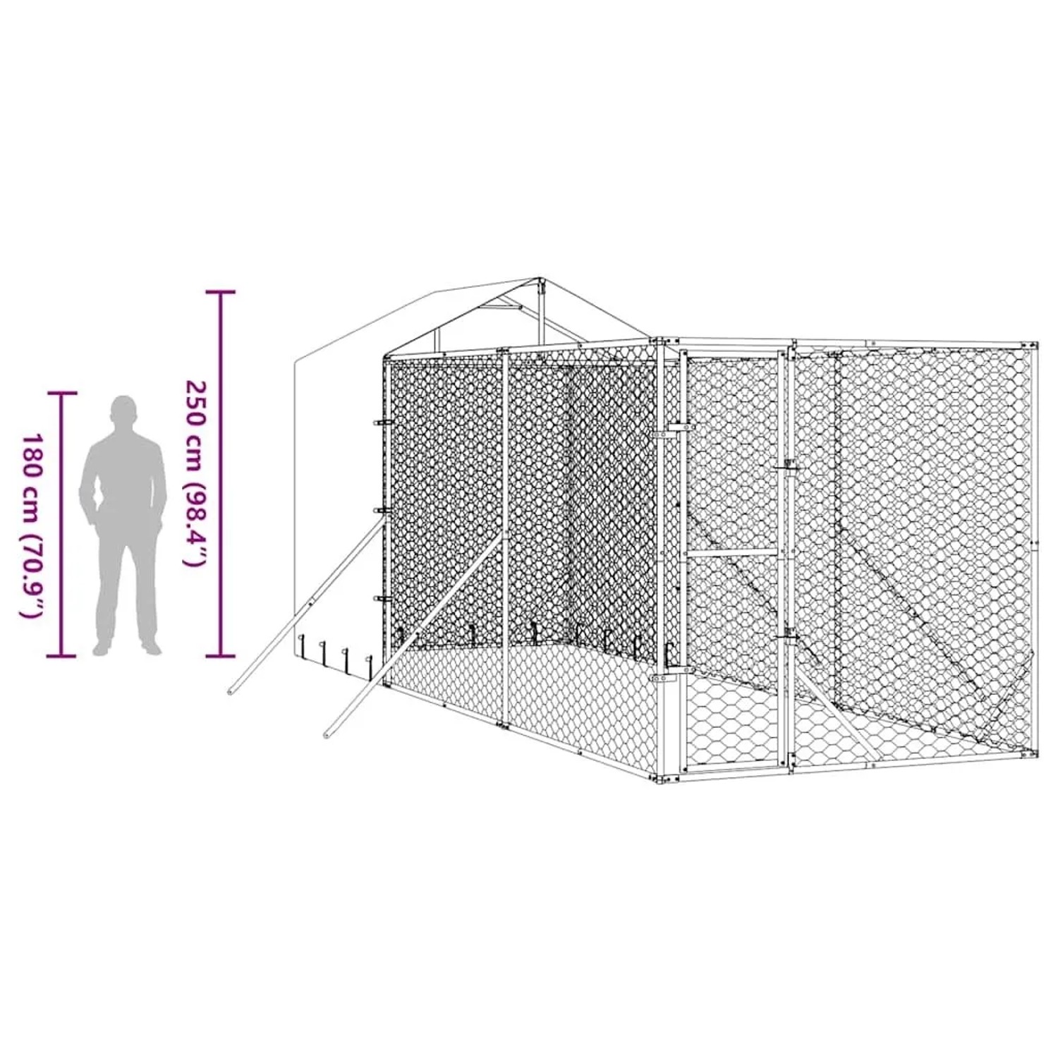 vidaXL Outdoor-Hundezwinger mit Dach Silbern 2x6x2,5m Verzinkter Stahl 3190475_10