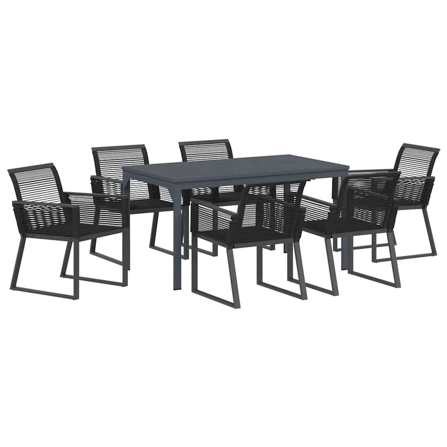 vidaXL Garten Essgruppe 7-Tlg Schwarz Stahl und Poly Rattan 3378820 günstig online kaufen