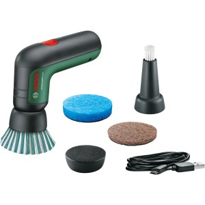 Bosch Akku-Bürste Universal Brush mit Bürstenaufsätzen, Pads und Ladekabel.