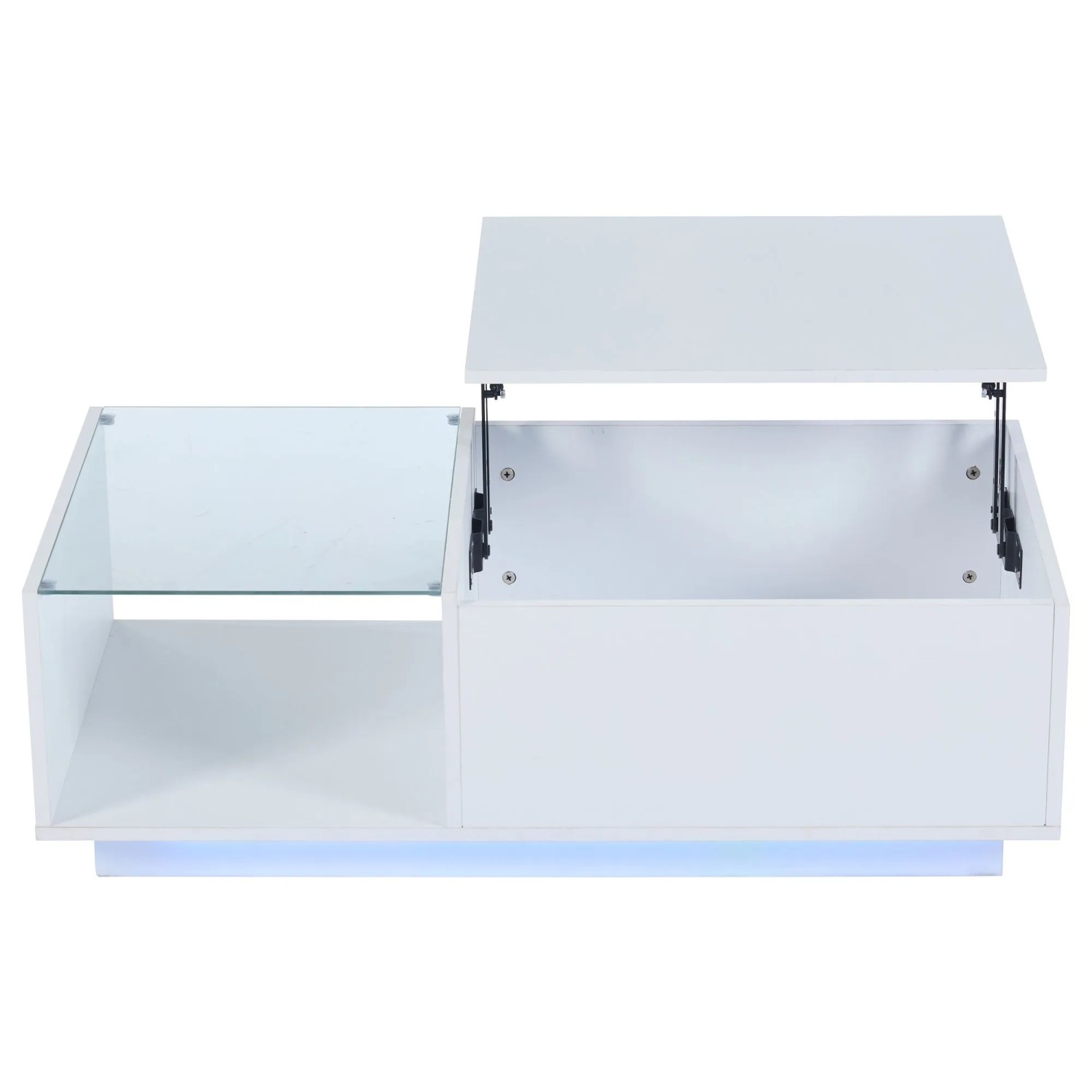 ModernLuxe Couchtisch Höhenverstellbar mit LED Verstecktem Stauraum Ablage Spanplatte Weiß
