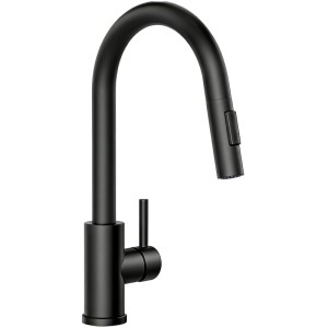 Mattschwarze AICA Küchenarmatur mit ausziehbarer Säulenbrause und Einhebelmischer für Hochdruck. Edelstahl-Design.