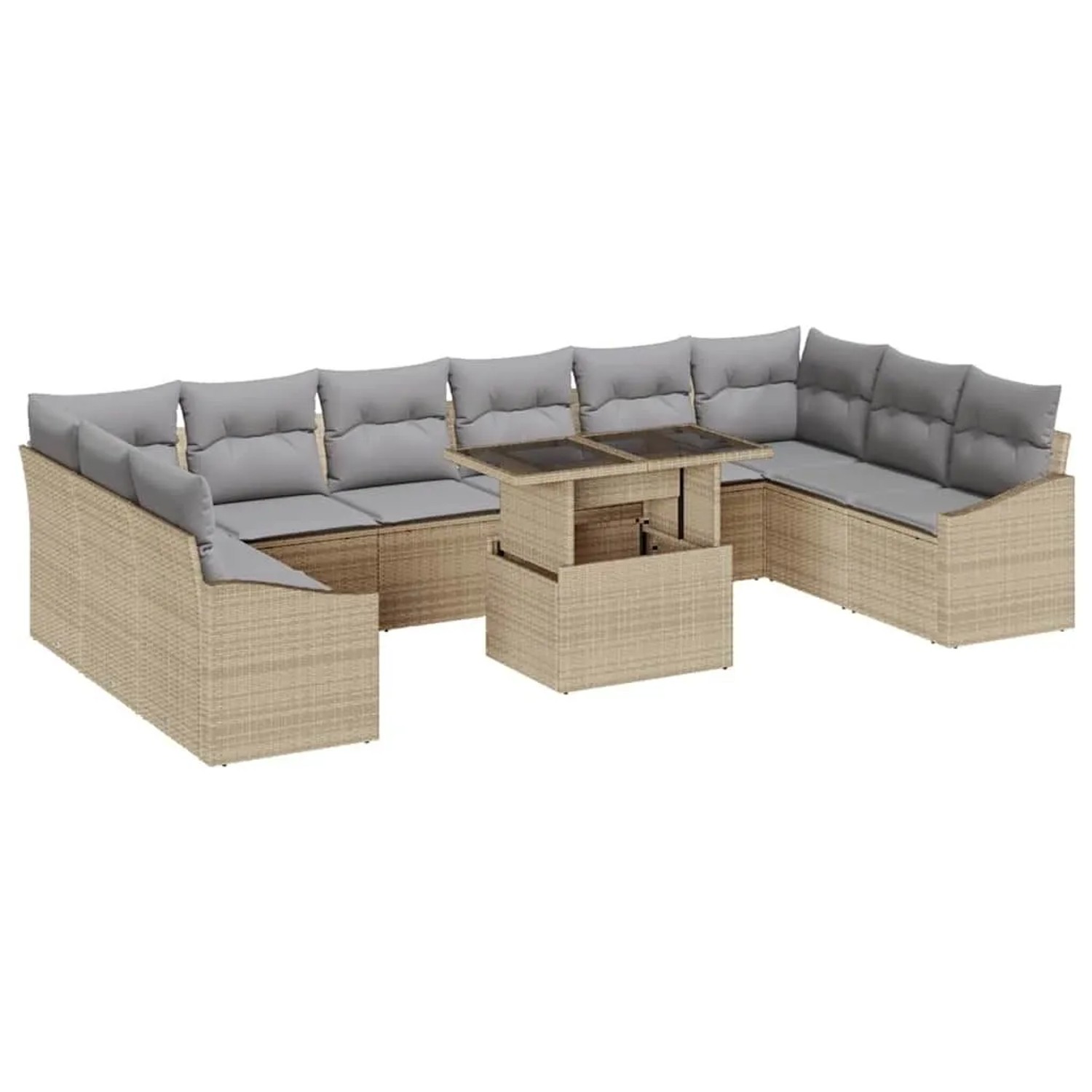vidaXL Sofa Set mit Kissen 11-Tlg Beige und Hellgrau Poly-Rattan 3349076