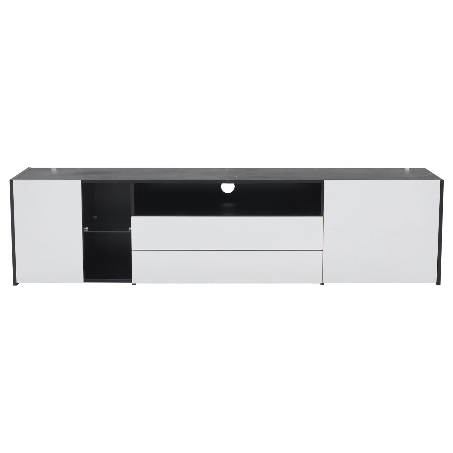 ModernLuxe TV Lowboard mit Led 2 Schubladen 2 Türen Spanplatte Hartglas Schwarz