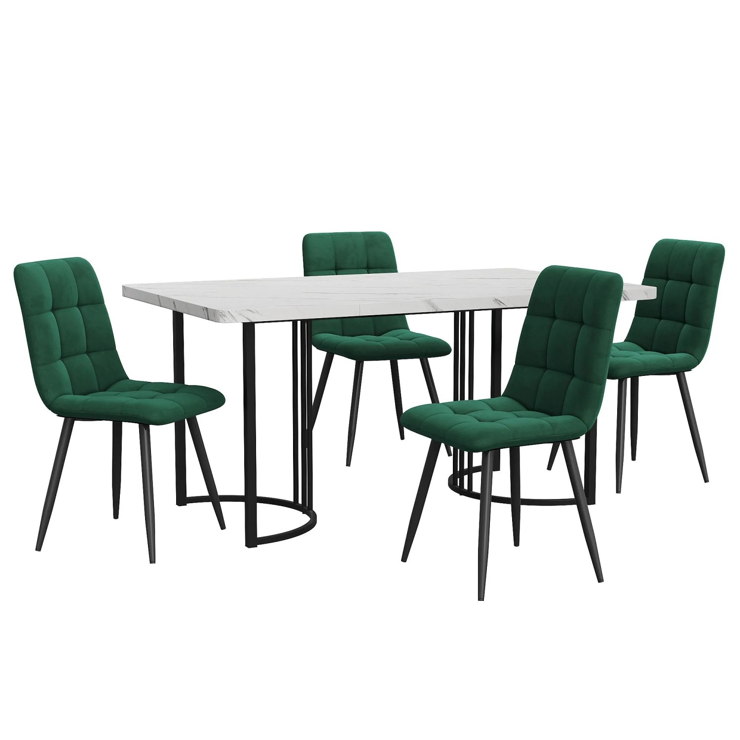 Merax Essgruppe 5Teilig 140x80 Weiß Dunkelgrün Samt