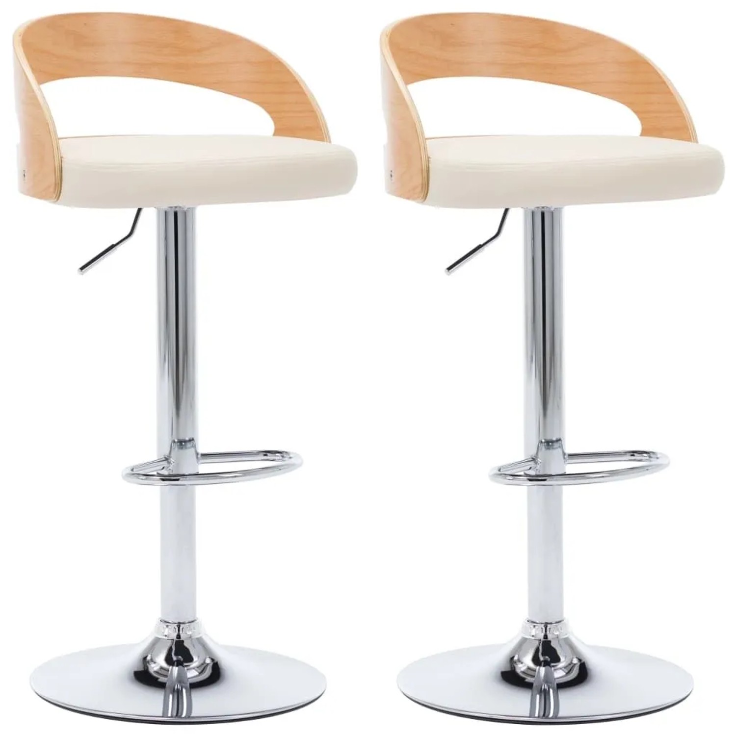 vidaXL Barhocker 2 Stk Cremeweiß Kunstleder und Bugholz 283147